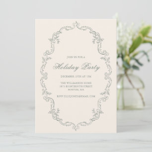 Ornate Sage Scrollwork Ivory Formal Holiday Party Invitation