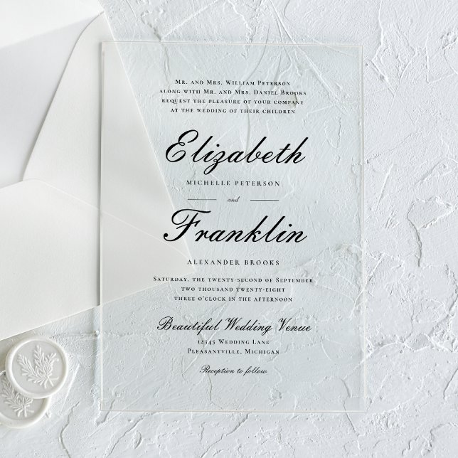 Ornate Script Formal Black and White Wedding Acrylic Invitations (Creator Uploaded)