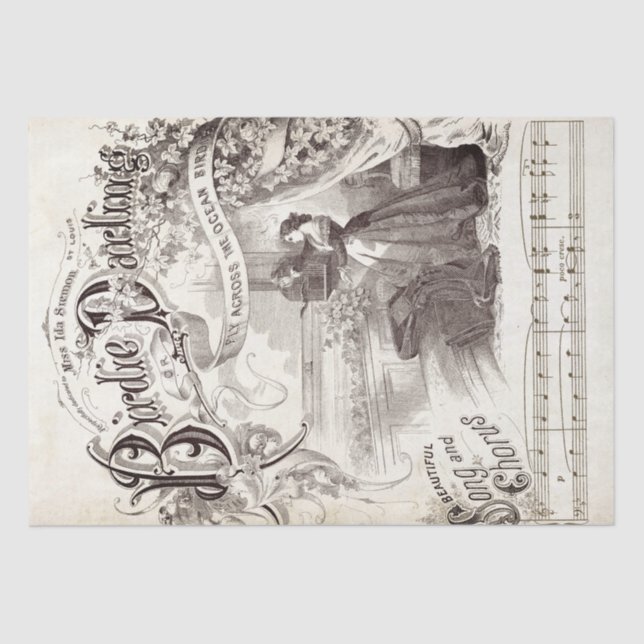 Ornate Script Songbook Music Lady Bird Decoupage  Tissue Paper (Front)
