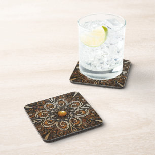 Ornate Scrollwork with Golden Centre 3 Coaster