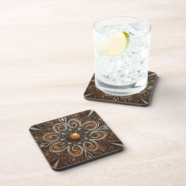 Ornate Scrollwork with Golden Centre 3 Coaster (Right Side)