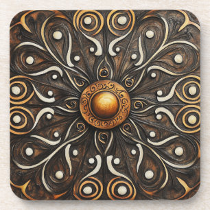 Ornate Scrollwork with Golden Centre 4 Coaster