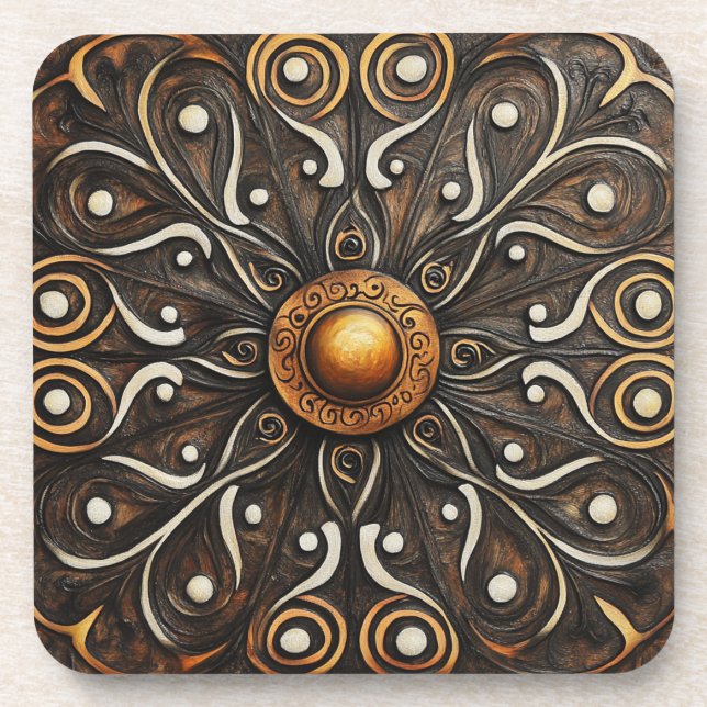 Ornate Scrollwork with Golden Centre 4 Coaster (Front)