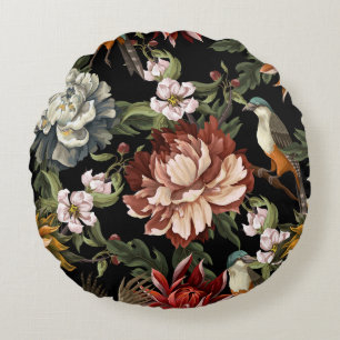 Ornate seamless pattern with vintage peonies,  ros round cushion