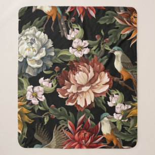 Ornate seamless pattern with vintage peonies, ros sherpa blanket