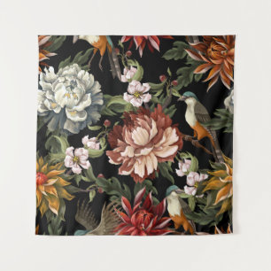 Ornate seamless pattern with vintage peonies, ros tapestry