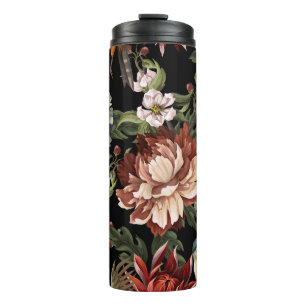 Ornate seamless pattern with vintage peonies, ros thermal tumbler