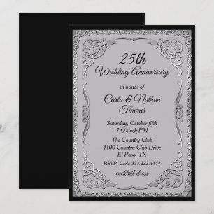 Ornate Silver and Grey Wedding Anniversary Invitation