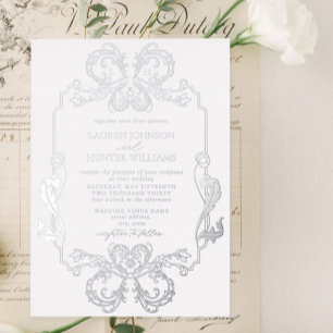 Ornate Silver Floral Line Art Monogram Wedding