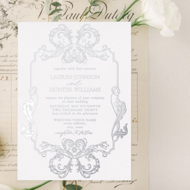 Ornate Silver Floral Line Art Monogram Wedding (Creator Uploaded)