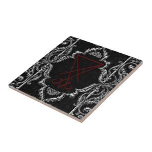 Ornate Silver Lucifer Sigil Occult Art Ceramic Tile