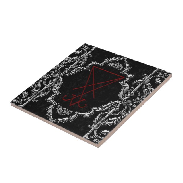 Ornate Silver Lucifer Sigil Occult Art Ceramic Tile (Side)
