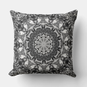 Ornate Silver Mandala Throw Pillow