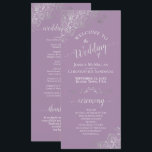 Ornate Silver on Lavender Simple Elegant Wedding Program<br><div class="desc">This beautiful wedding program features an elegant design with white text on a dusty purple or lavender background and lacy silver grey faux foil curls and swirls in the corners. The titles are written in fancy script calligraphy, and there is space for your ceremony and wedding party details, as well...</div>