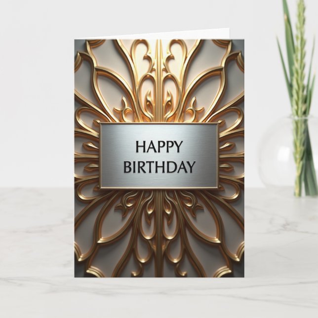 Ornate Silver Plaque Birthday Card (Front)