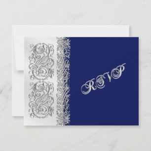 Ornate Silver Scrolls with Navy Reply Card