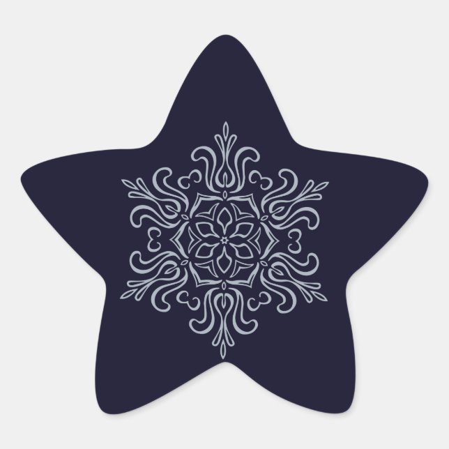 Ornate Silver Snowflake Star Sticker (Front)