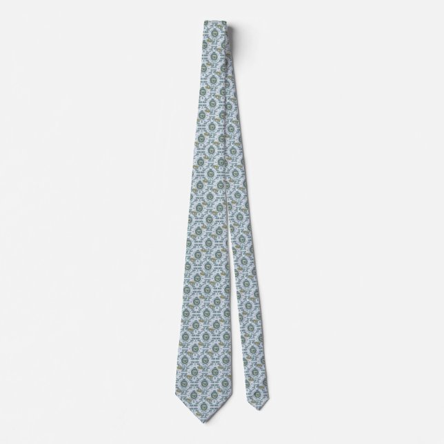 Ornate Sloth Print Tie - Blue (Front)