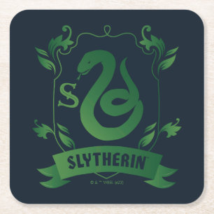 Ornate SLYTHERIN™ House Crest Square Paper Coaster