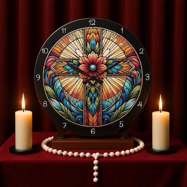 Ornate Stained Glass Cross  Large Clock (Creator Uploaded)