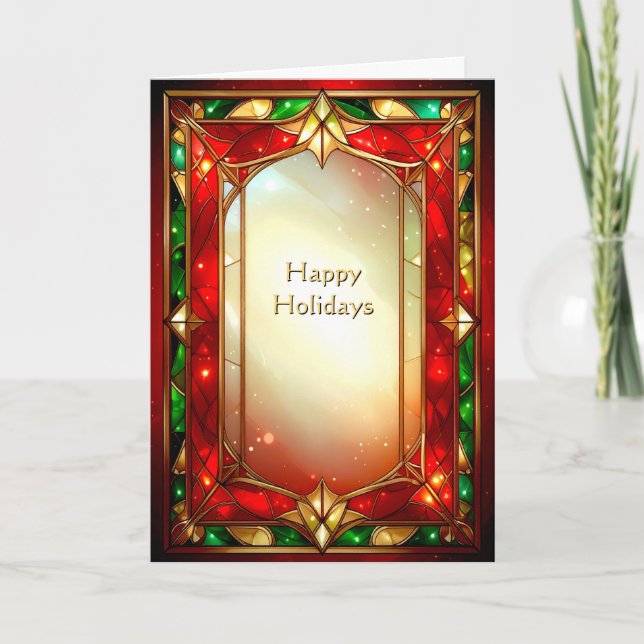 Ornate Stained Glass Frame Pattern Holiday Card (Front)