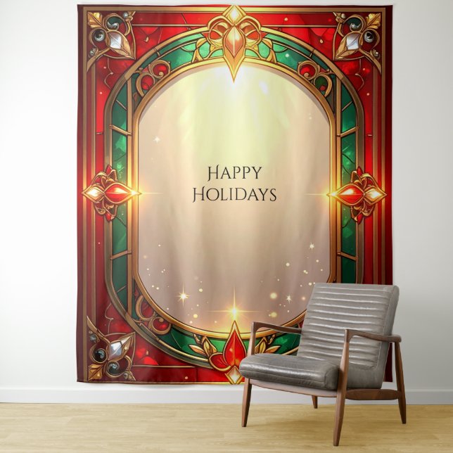 Ornate Stained Glass Pattern Holiday Backdrop Tapestry (In Situ)