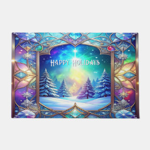 Ornate Stained Glass Pattern Holiday Doormat