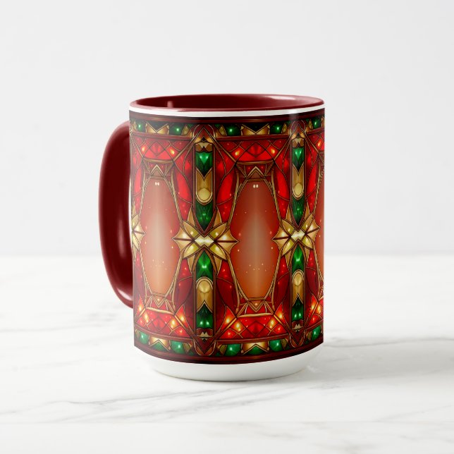Ornate Stained Glass Pattern Holiday Mug (Front Left)