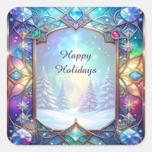 Ornate Stained Glass Pattern Holiday Sticker