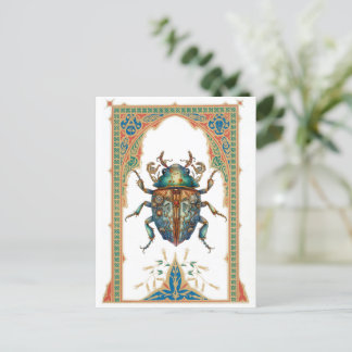 Ornate steampunk blue beatle postcard
