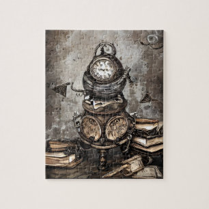 Ornate Steampunk Cauldron Spell Books and Clocks Jigsaw Puzzle