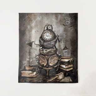 Ornate Steampunk Cauldron   Spellbooks and Clocks Tapestry