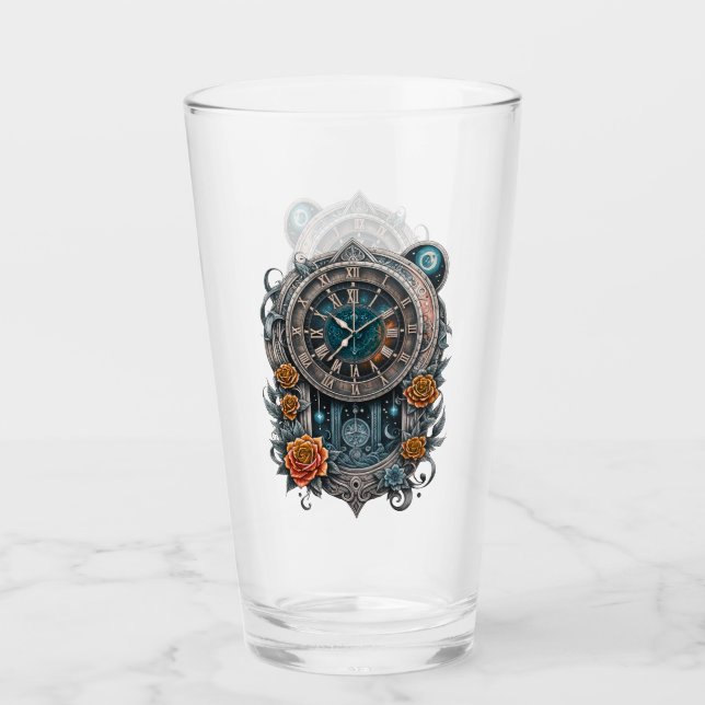 Ornate Steampunk Clock with Roses.  Glass (Front)
