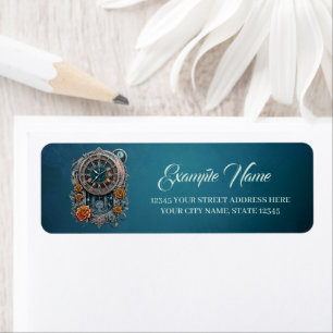 Ornate Steampunk Clock with Roses. Return Address Label