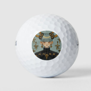 Ornate Steampunk Fantasy Anime Girl Golf Balls