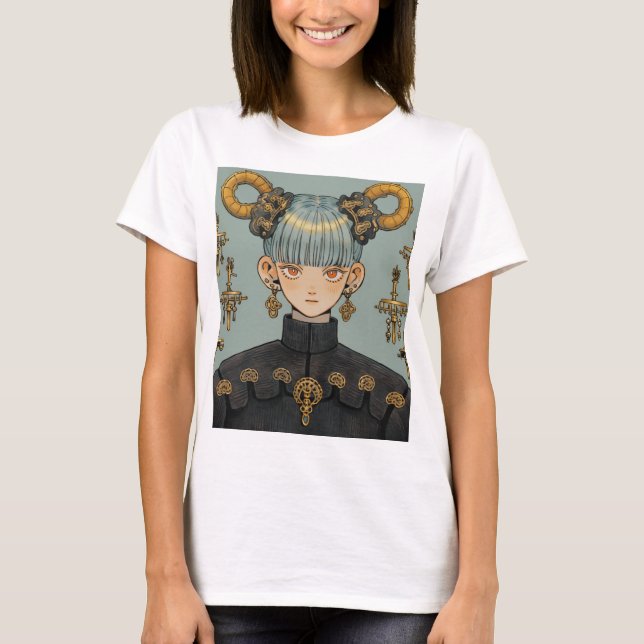 Ornate Steampunk Fantasy Anime Girl T-Shirt (Front)