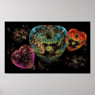 Ornate Steampunk Velvet Textured Hearts Poster
