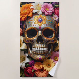 Ornate Sugar Skull Beach Towel