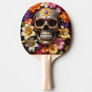 Ornate Sugar Skull Ping Pong Paddle