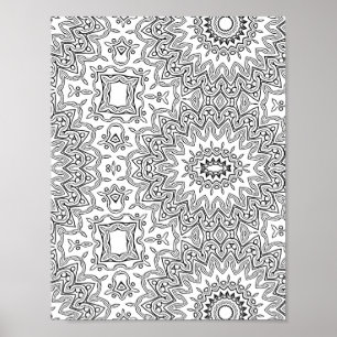Ornate Sunburst Mandala Pattern Colouring Page Art Poster