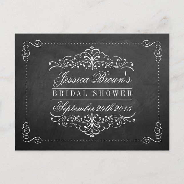 Ornate Swirl Chalkboard Bridal Shower Recipe Cards (Front)
