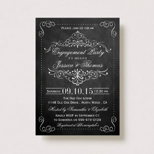 Ornate Swirl Chalkboard Engagement Party Or Shower Invitation