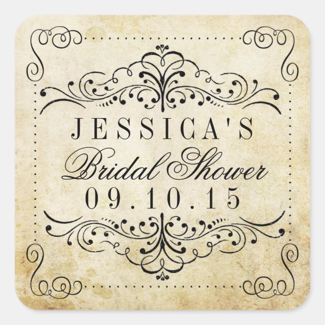 Ornate Swirl Vintage Bridal Shower Stickers (Front)