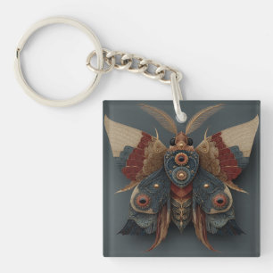 Ornate Symmetrical 3D Moth with Gold Accents Key Ring