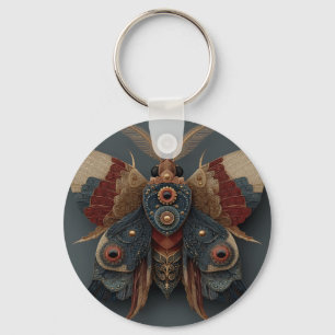 Ornate Symmetrical 3D Moth with Gold Accents Key Ring