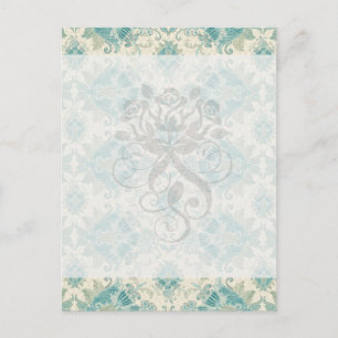 ornate teal green and cream damask pattern postcard