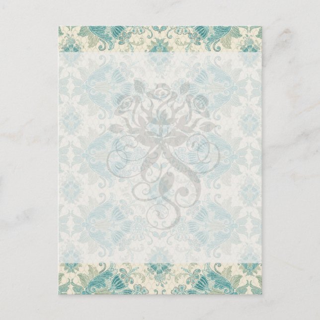 ornate teal green and cream damask pattern postcard (Front)