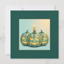 Ornate Teal Jack-O-Lantern Trio with Candle Square