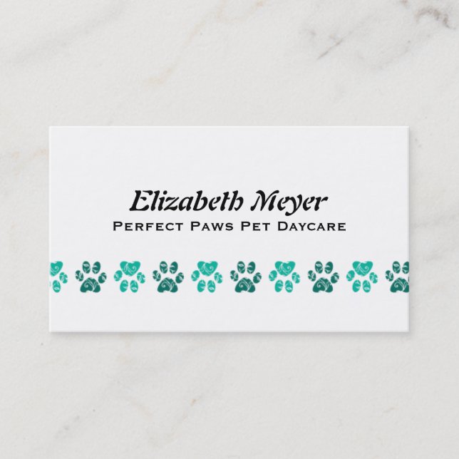 Ornate Teal Paw Print Pattern in Teal Business Card (Front)