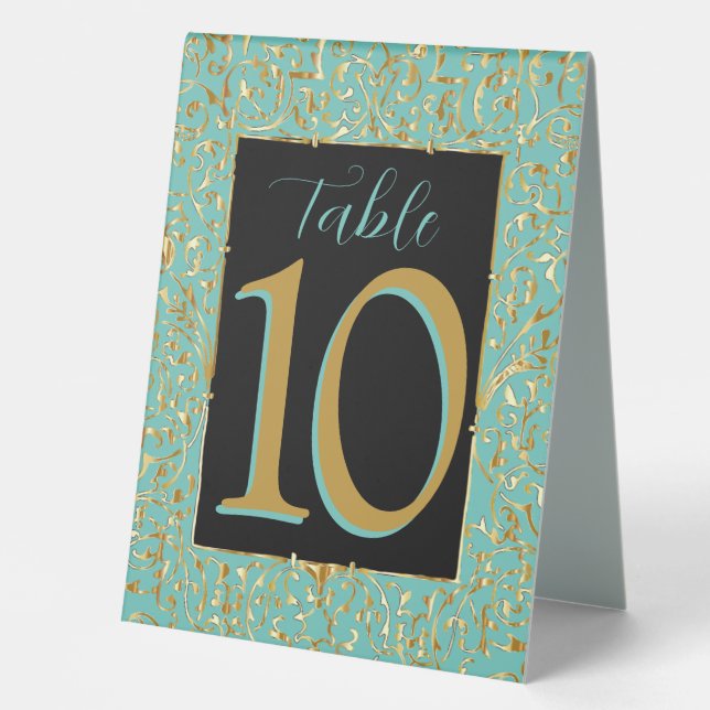 Ornate Teal Table Number Table Tent Sign (Front)